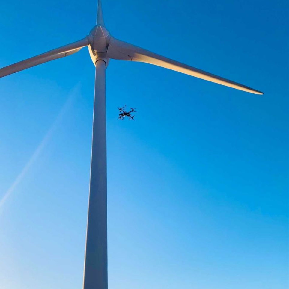 drone next to turbine