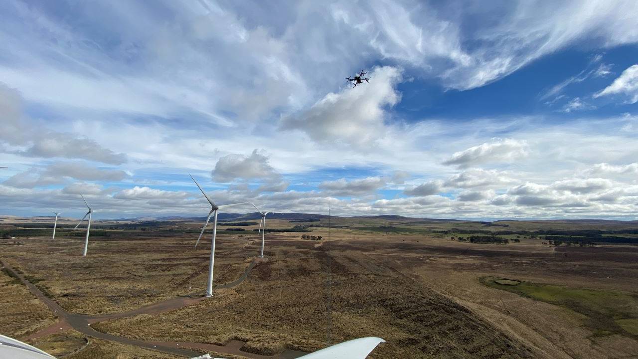 This is an image of one of Perceptual Robotics' drones inspecting wind 