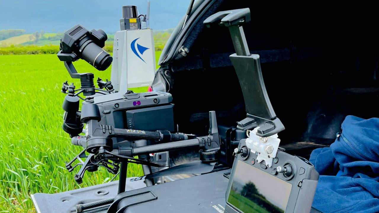 This is an image of our inspection equipment including our drone in the open boot of a car.