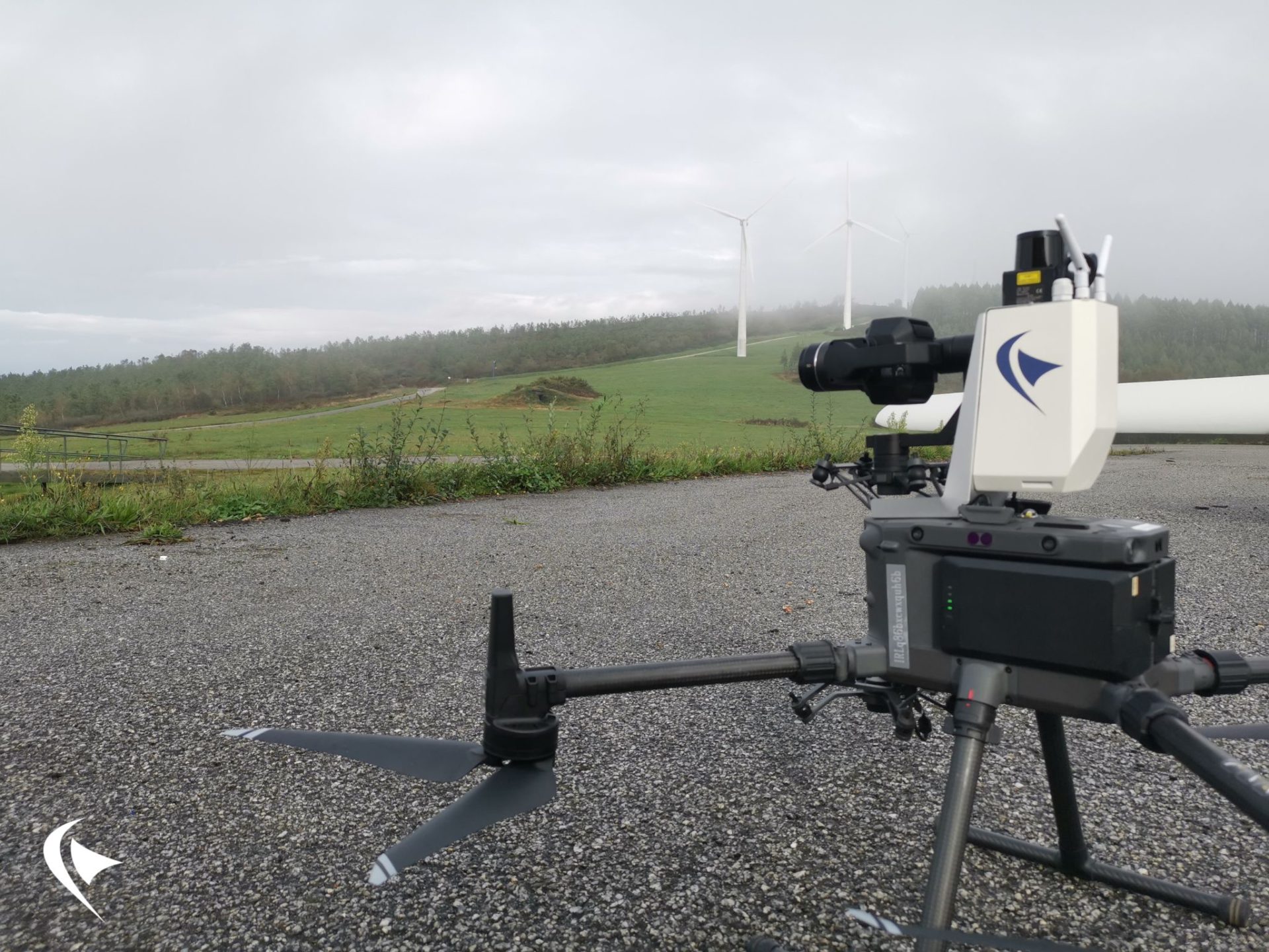 This is an image of one our drones on the ground before an inspection.