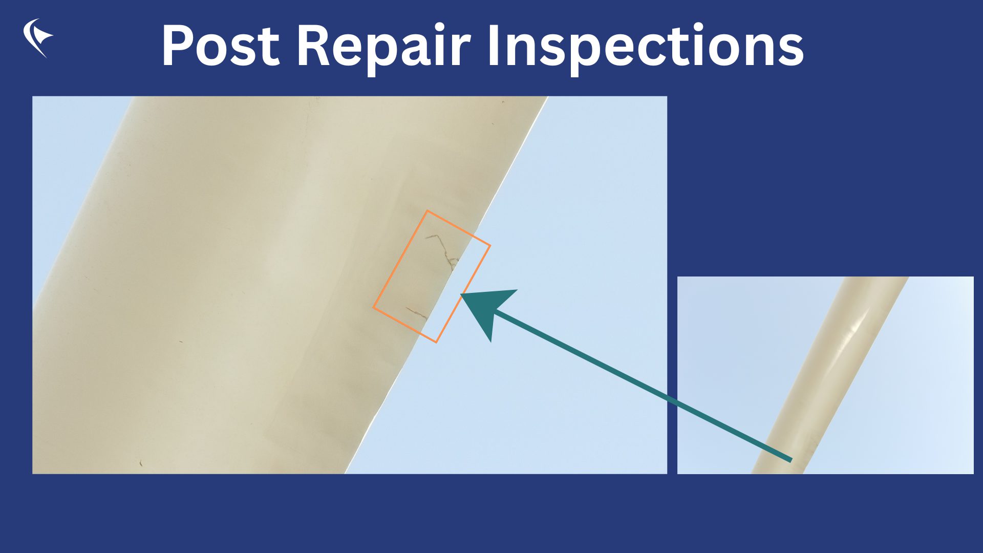 Image of a repair made in a wind turbine blade damage, showing a new damage appearing on it