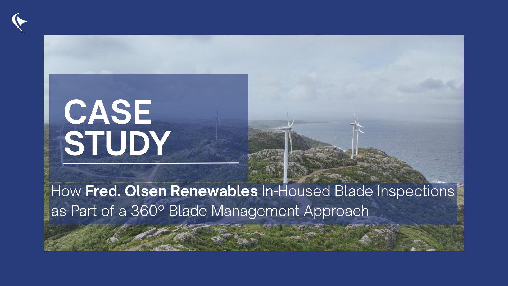 Images shows a text over a background image of a wind farm: 