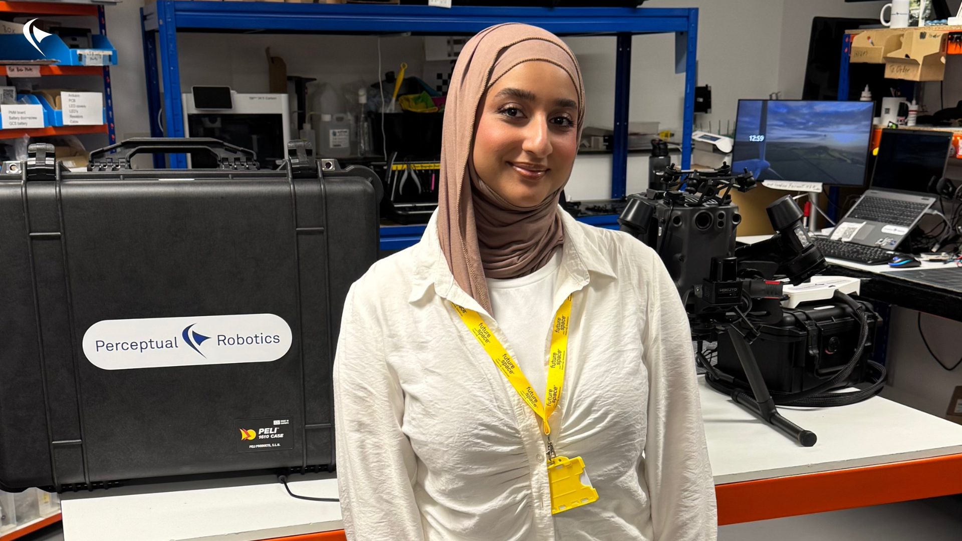 Image showing Thuraiya who is interning for the summer at our office space where Dhalion systems are built